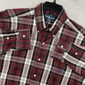 Ralph Lauren Shirt Mens Large Red Plaid Oxford‎ Cotton Button Down Western Rodeo